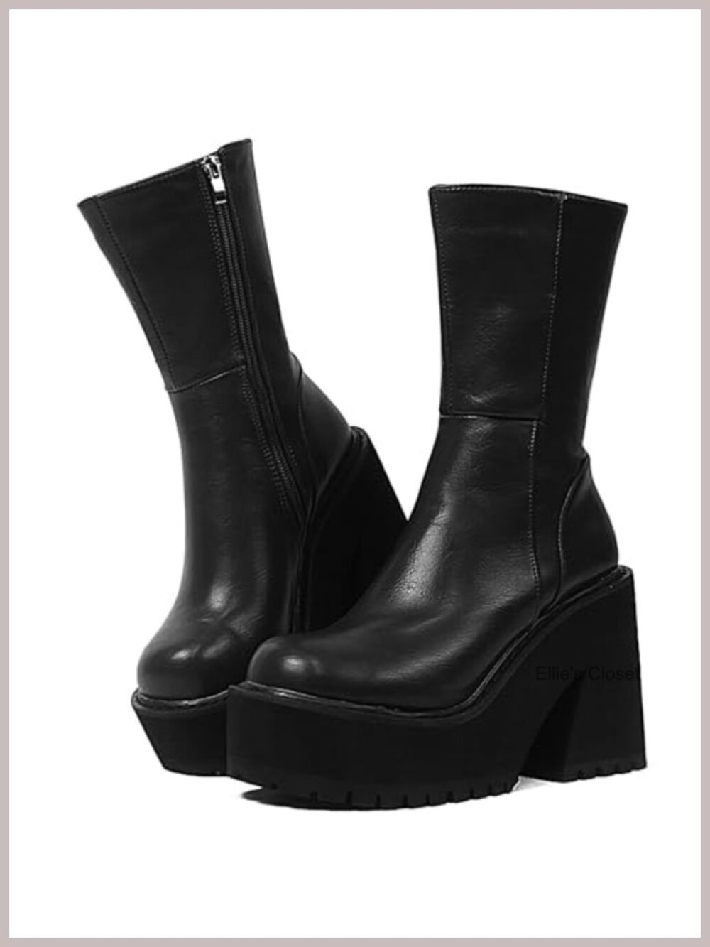 Faux Leather Platform Ankle Boots Chunky Block Heel